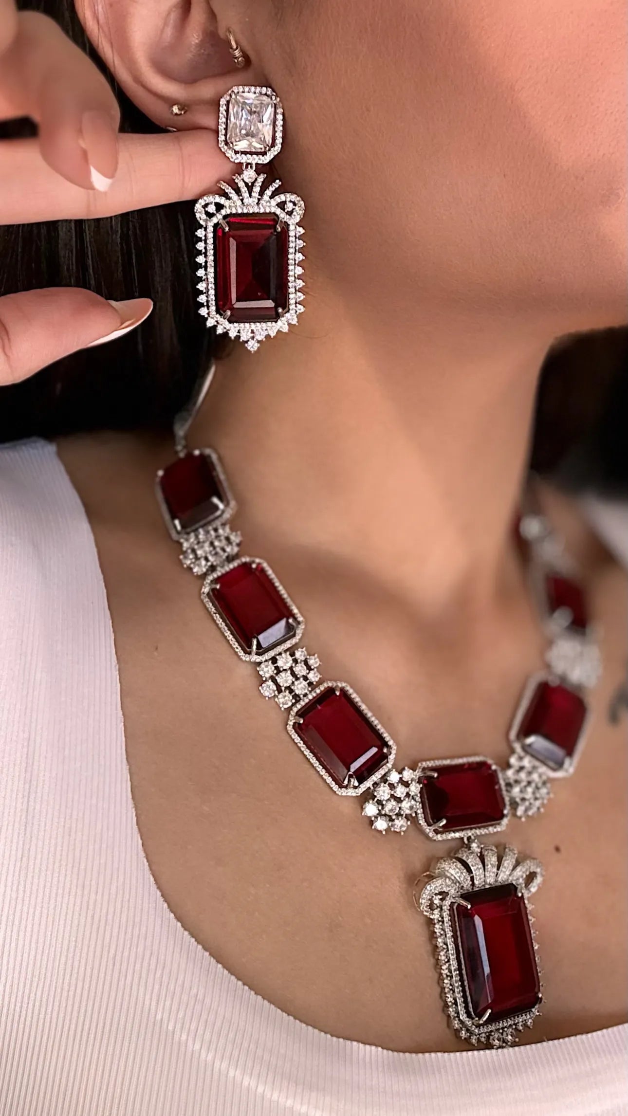 Regal Ruby Diamond Necklace Set