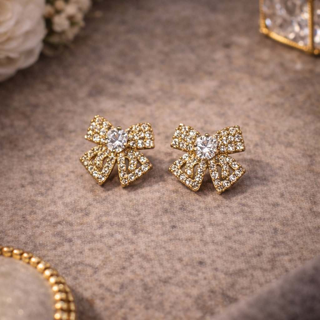 Aurielle Bow Crystal Stud Earrings