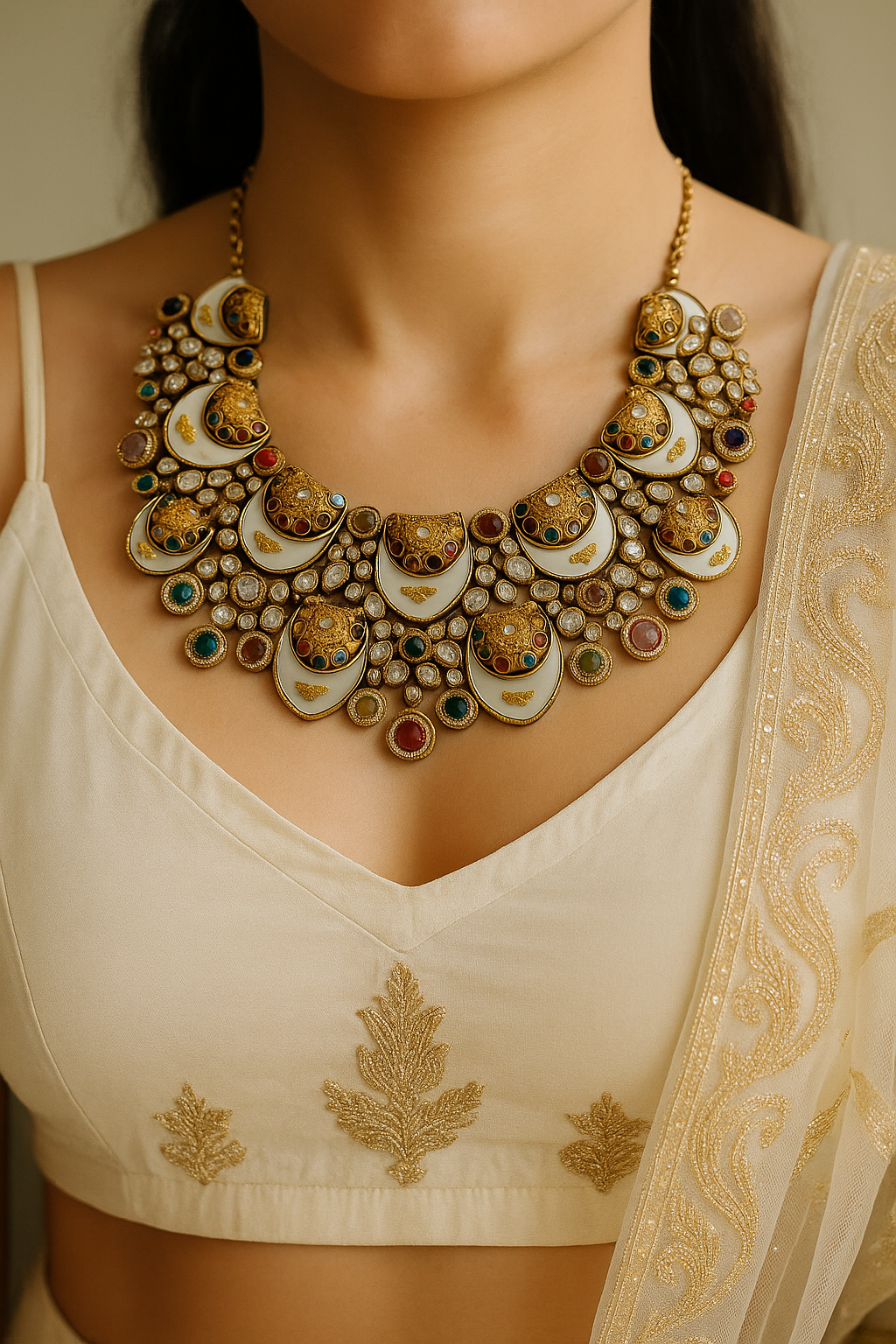 Royal Crescent Kundan & Enamel Necklace Set