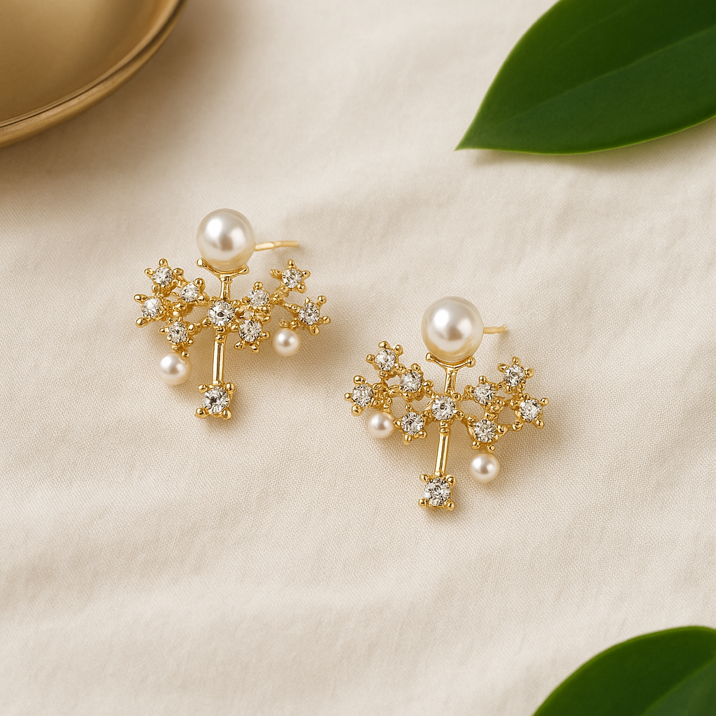Celeste Pearl & Diamond Bloom Earrings