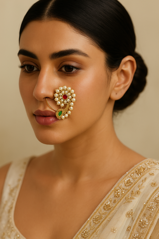 Maharashtrian Nath with Pearl, Ruby & Emerald