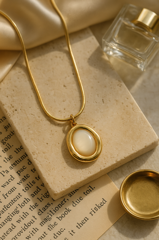 Golden Aura Oval Pendant Necklace