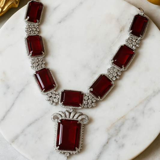 Regal Ruby Diamond Necklace Set