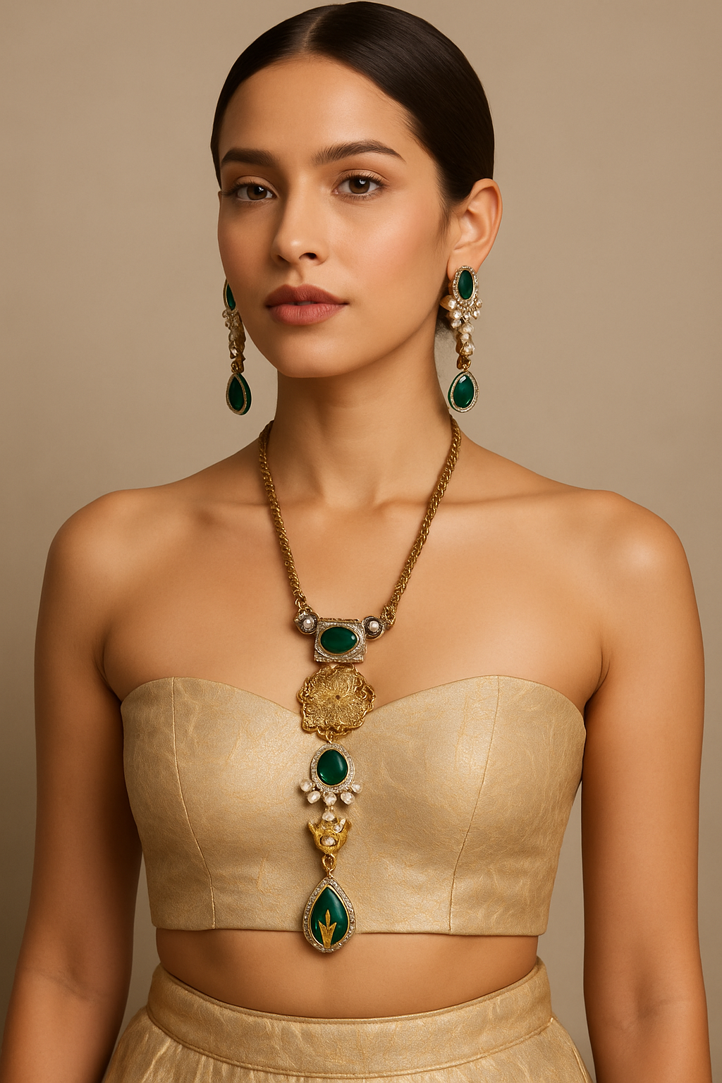 Emerald Nandi Heritage Necklace & Earrings Set