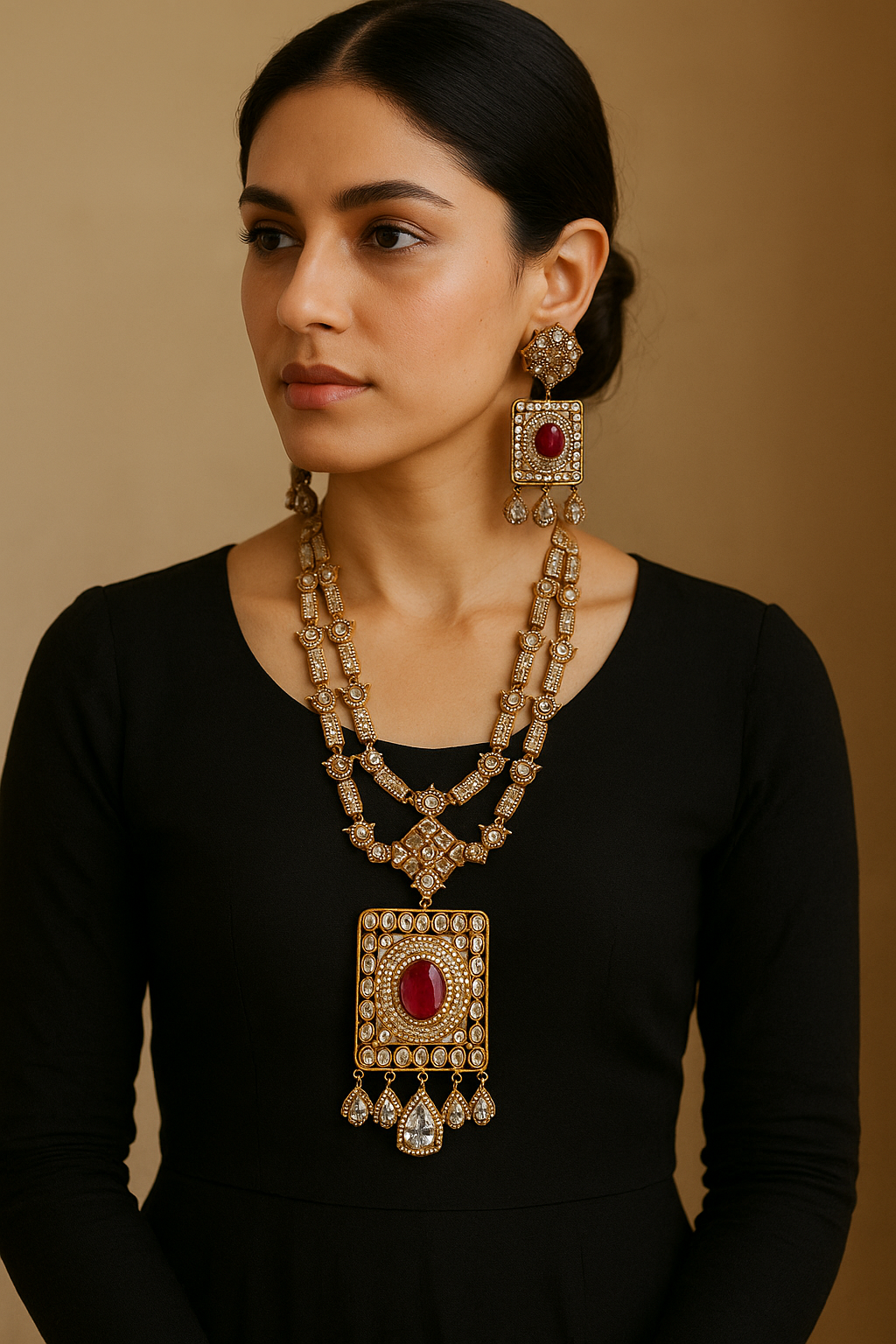 Regal Ruby Kundan Heritage Necklace Set