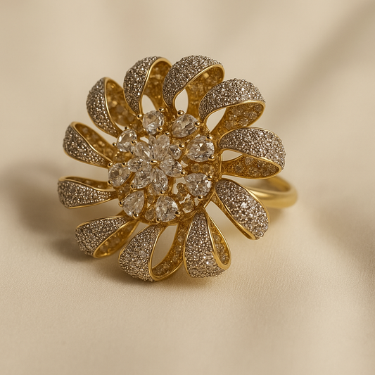 Radiant Floral Diamond-Style Cocktail Ring