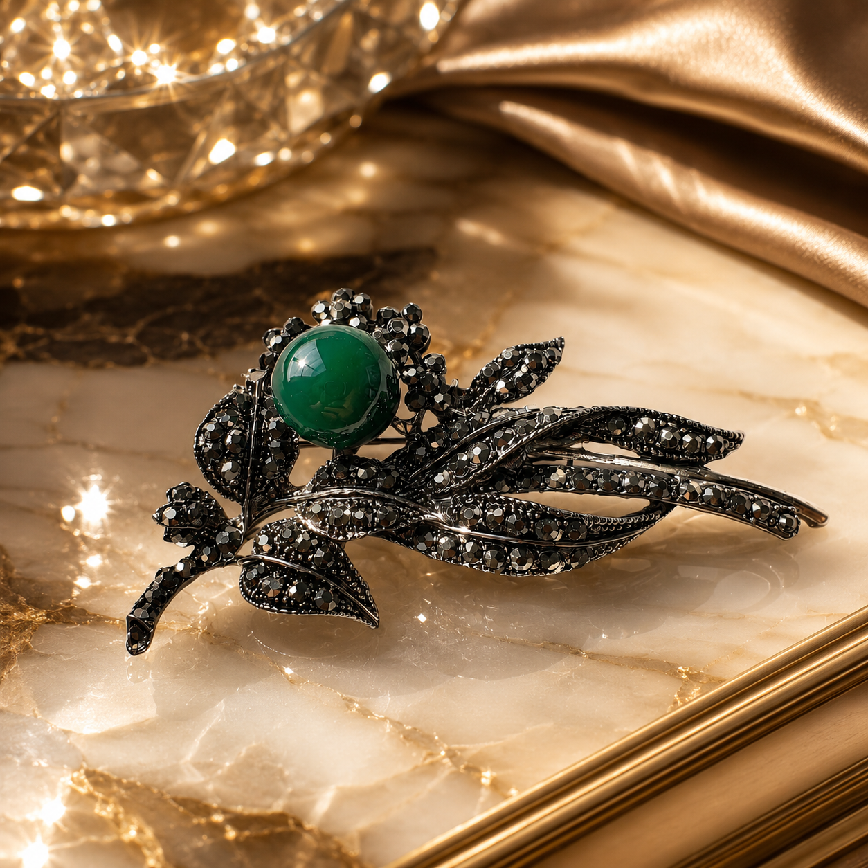 Verdant Noir Floral Brooch
