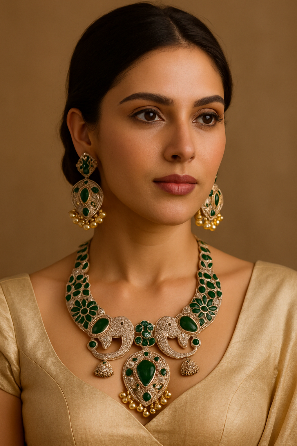 Majestic Emerald Elephant Motif Choker Set