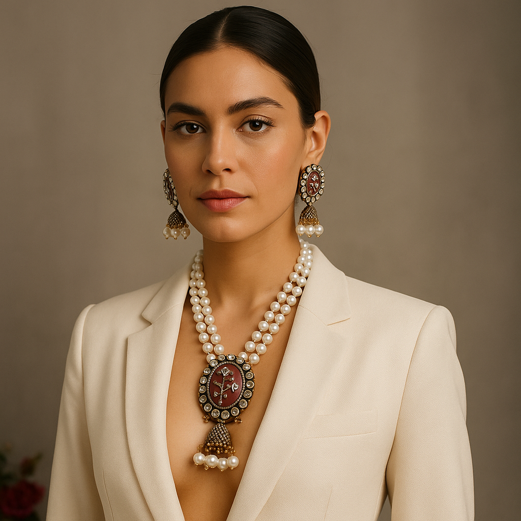 Gulnaz Meenakari Pearl Necklace Set