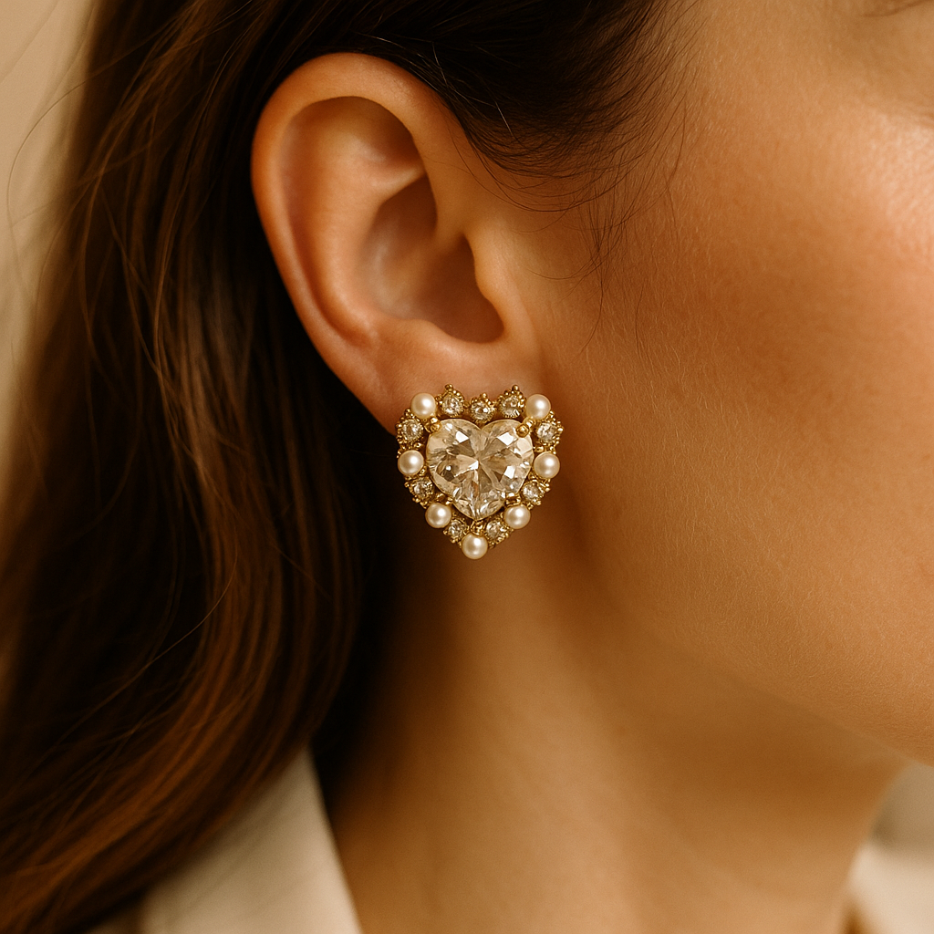 Amour Pearl Heart Studs