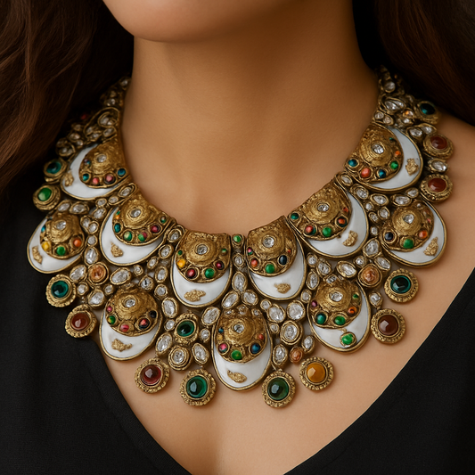 Royal Crescent Kundan & Enamel Necklace Set