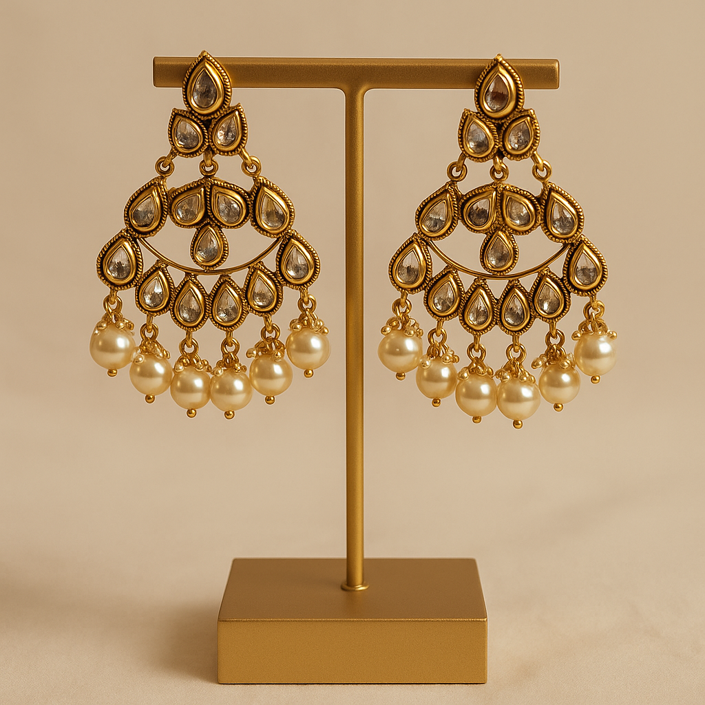 Noor Kundan & Pearl Chandbali Earrings