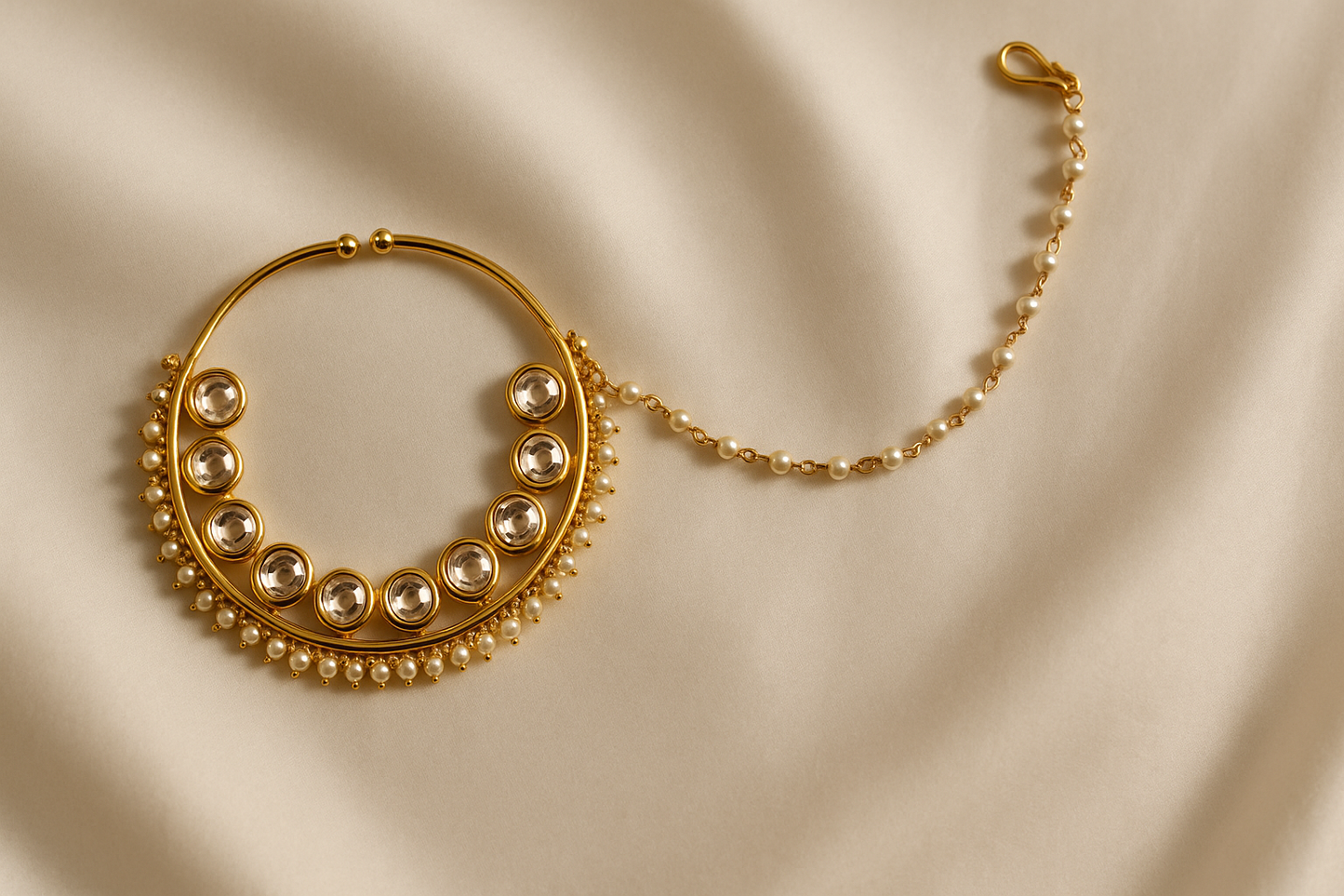 Kundan & Pearl Bridal Nath with Chain