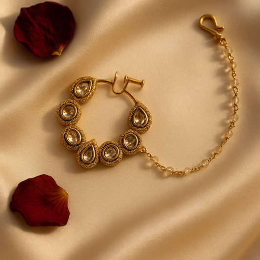 Statement Kundan Bridal Nath with Chain