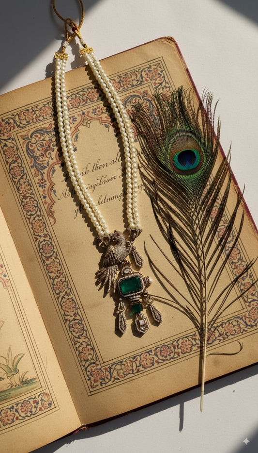 Emerald Pearl Necklace & Earrings Set