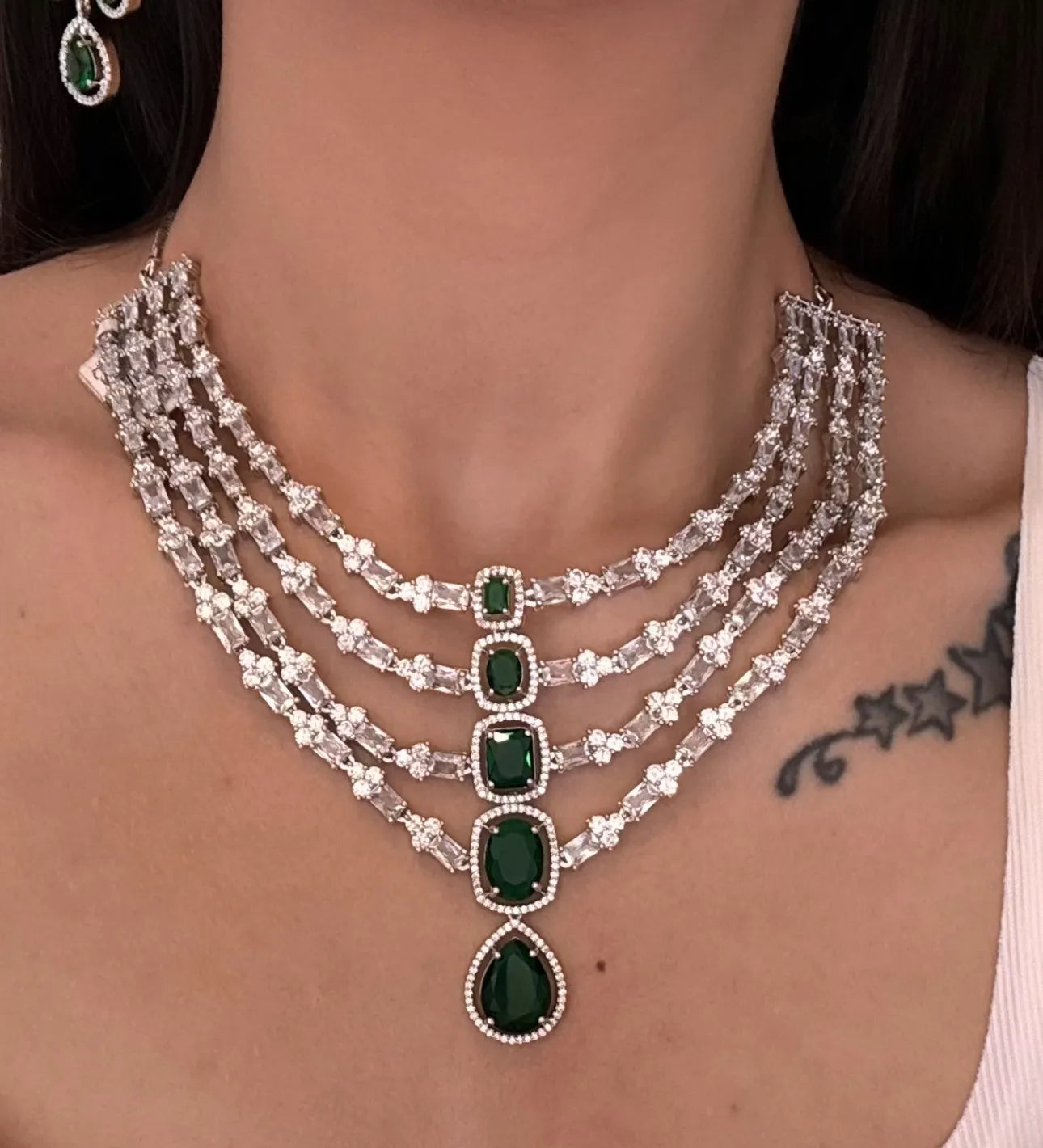 Emerald Cascade Diamond Necklace Set