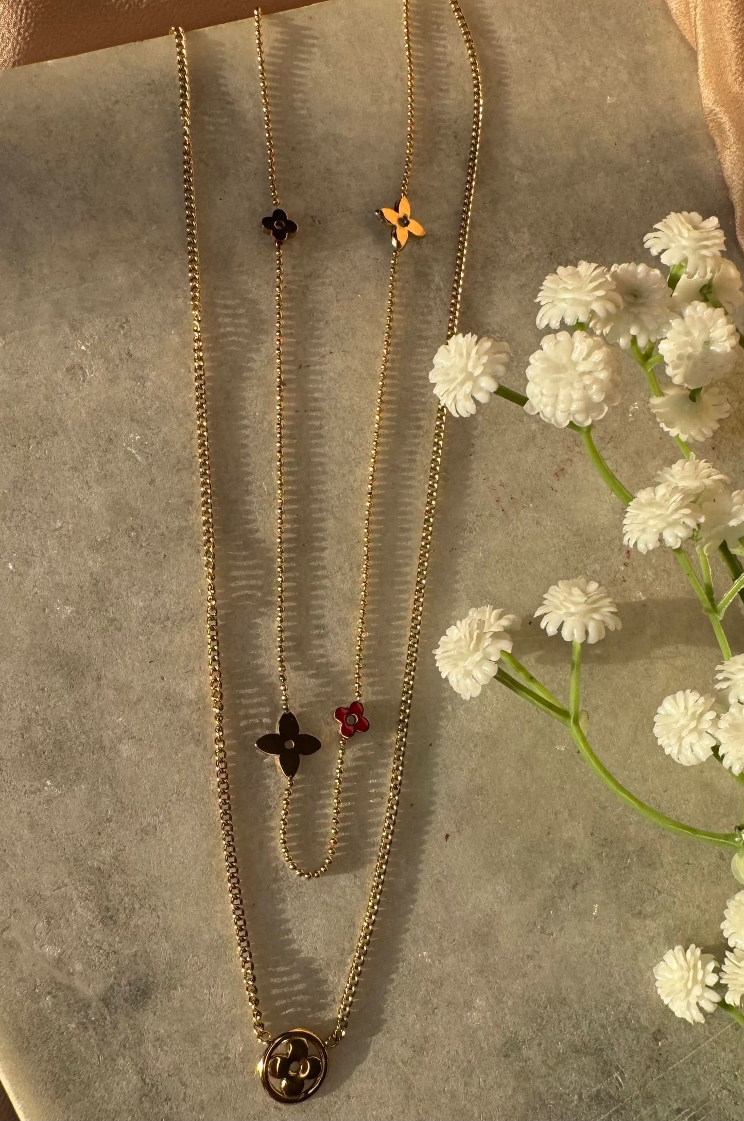 Gold Double Layer Floral Charm Necklace
