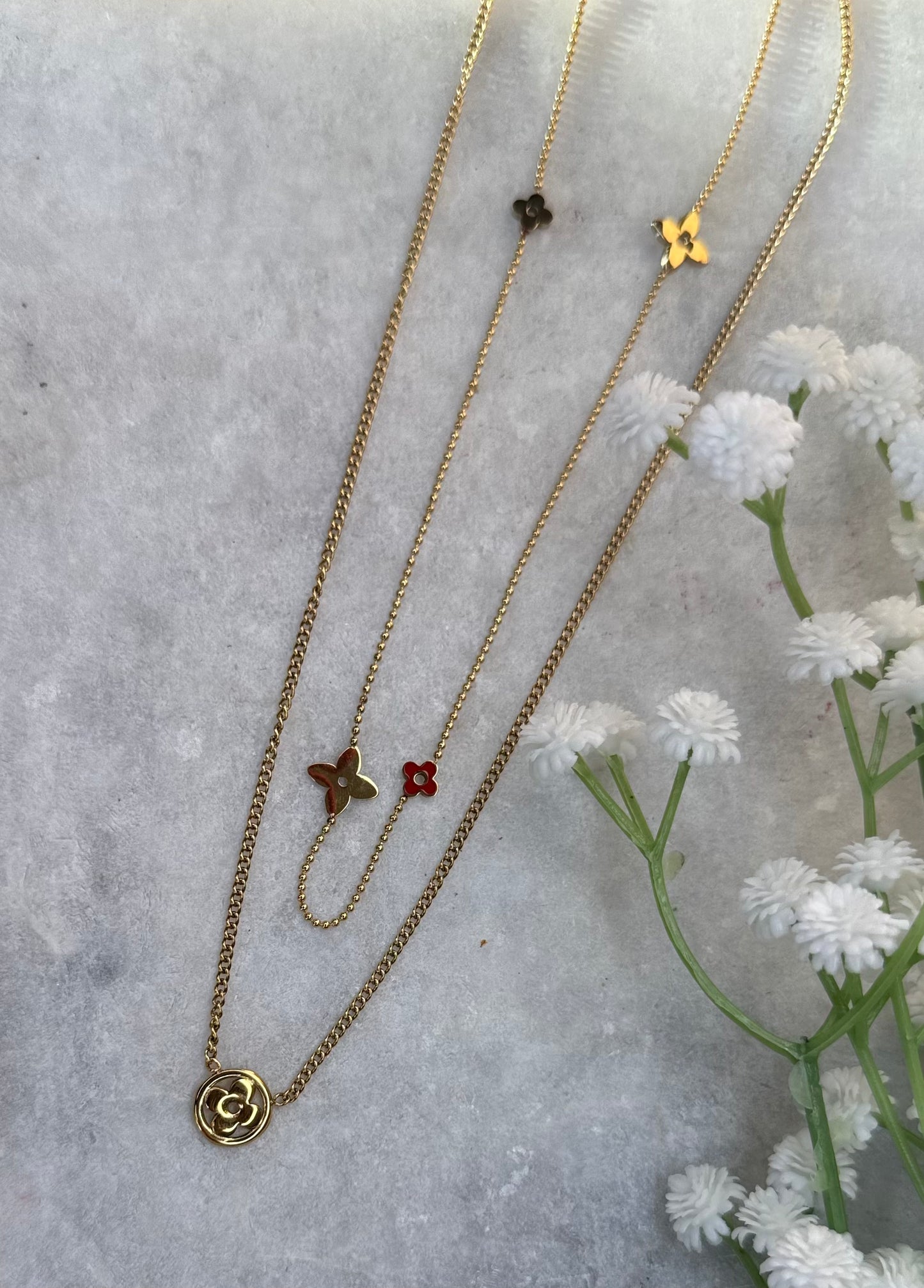 Gold Double Layer Floral Charm Necklace