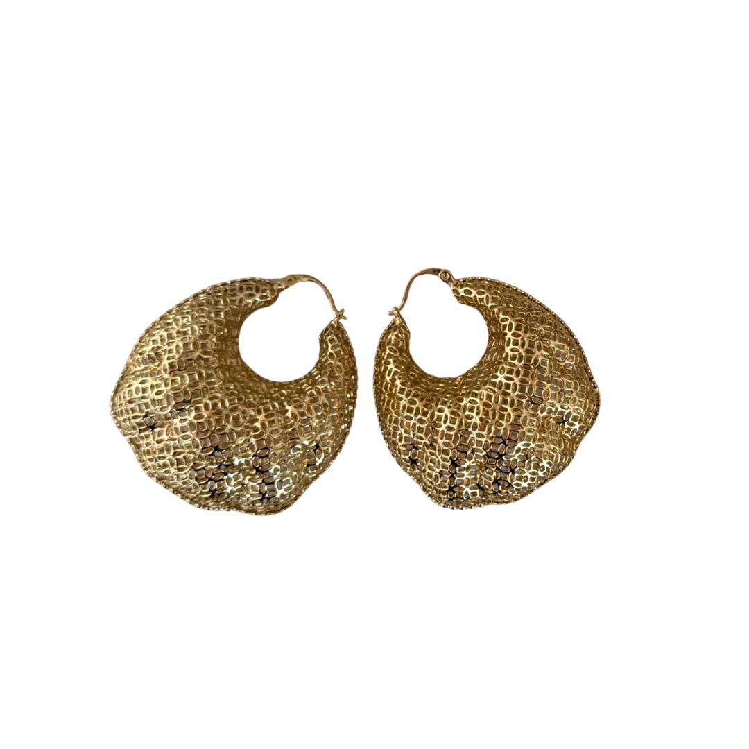 Textured Gold Hoop Earrings – Bold Mesh Design