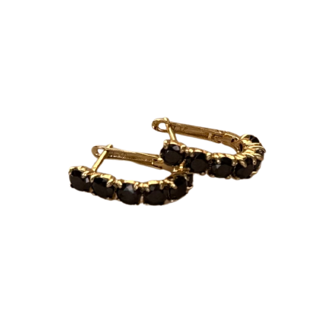 Black Stone Gold Mini Hoop Earrings