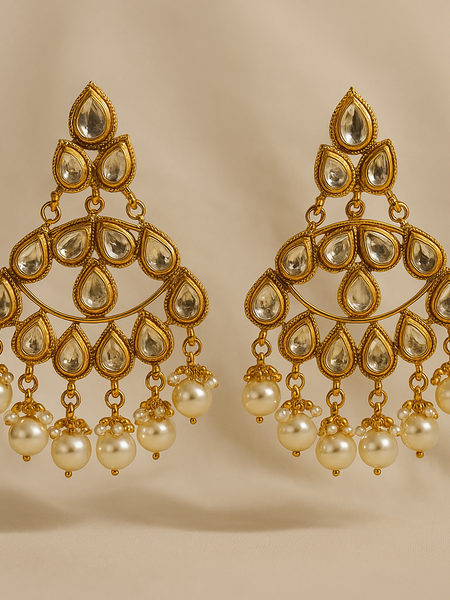 Noor Kundan & Pearl Chandbali Earrings