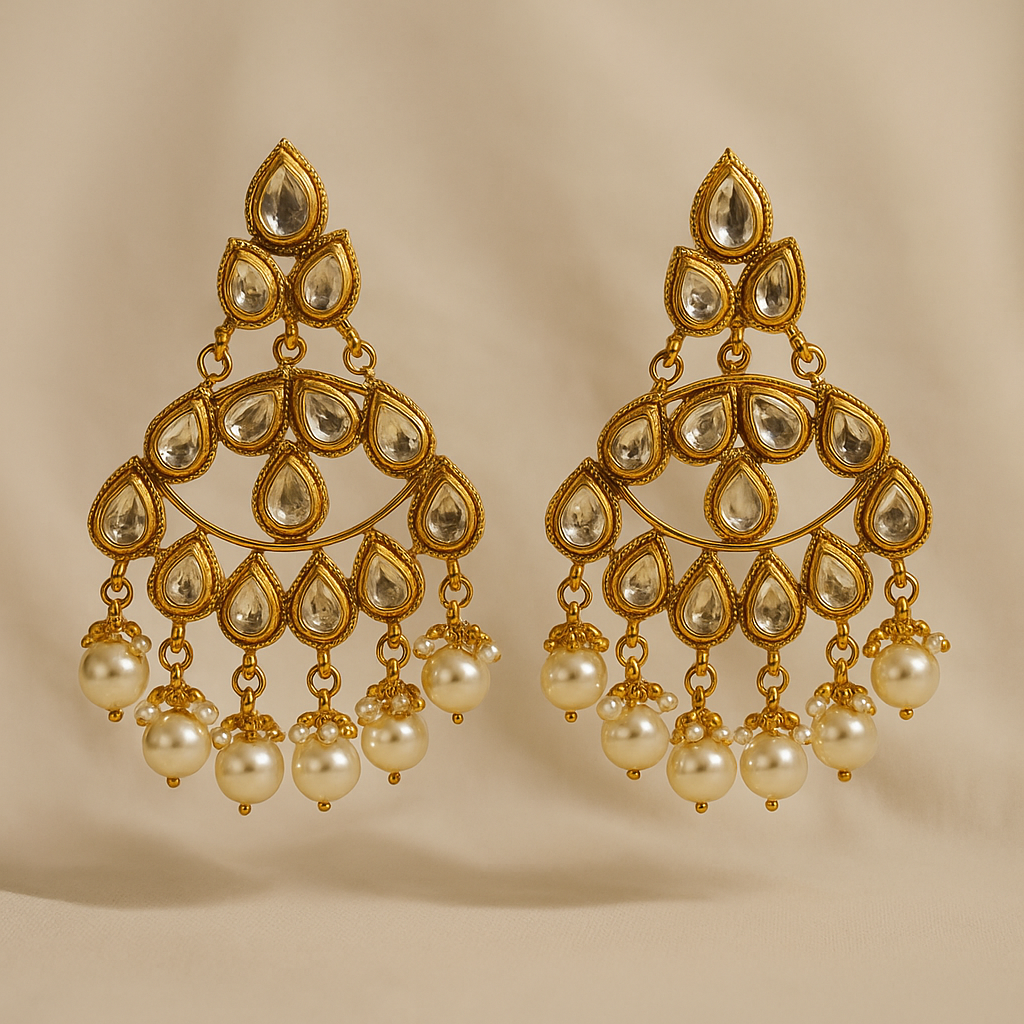 Noor Kundan & Pearl Chandbali Earrings