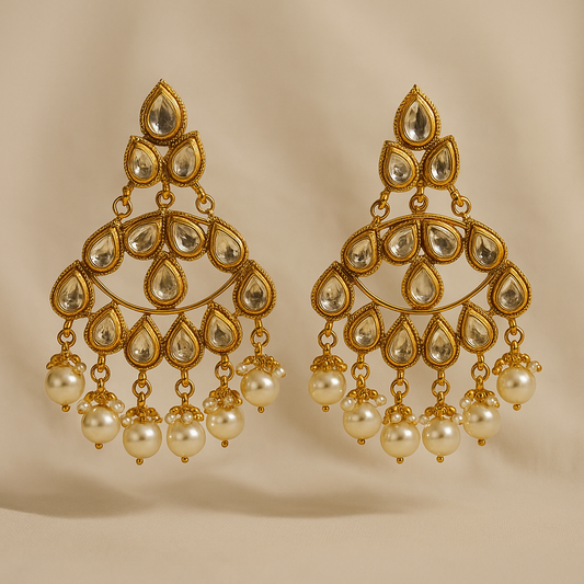 Noor Kundan & Pearl Chandbali Earrings