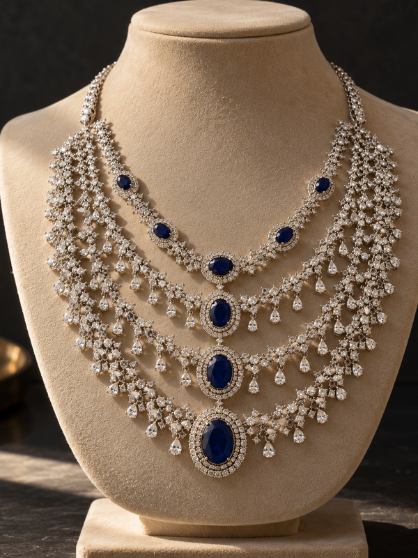 Neelara Sapphire Cascading Necklace & Earrings Set