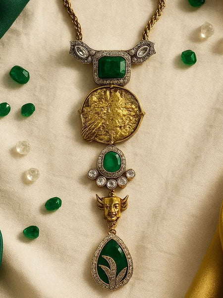 Emerald Nandi Heritage Necklace & Earrings Set