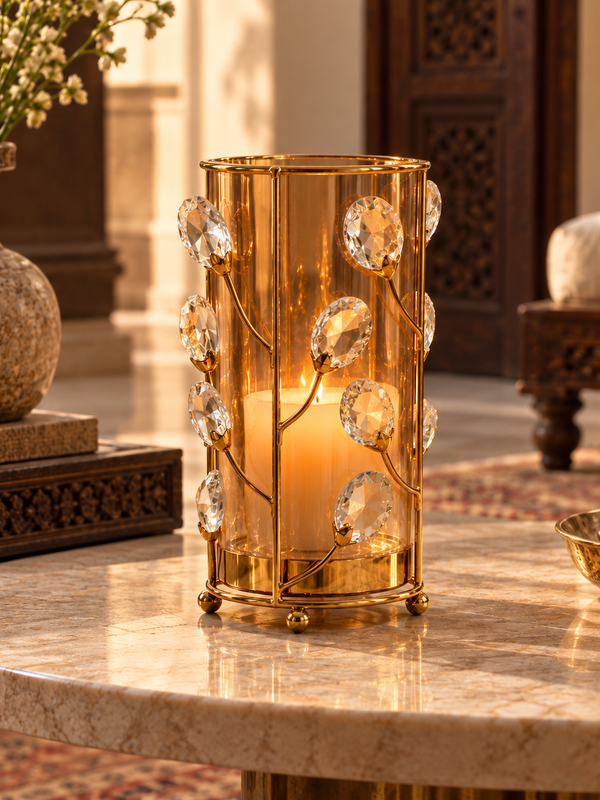 Crystal Vine Gold Hurricane Candle Holder