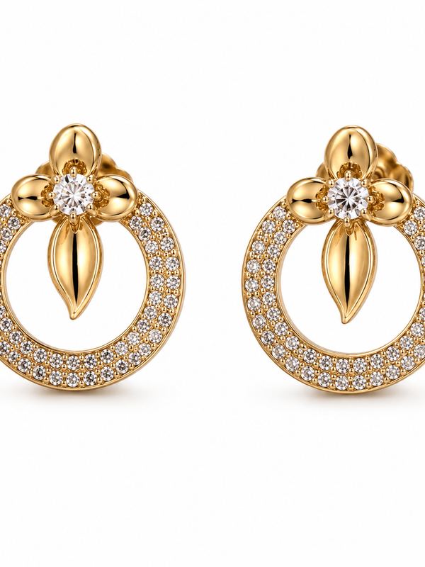 Fleur Pavé Circle Stud Earrings