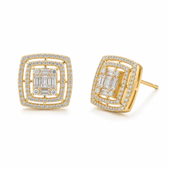 Regal Baguette Halo Stud Earrings