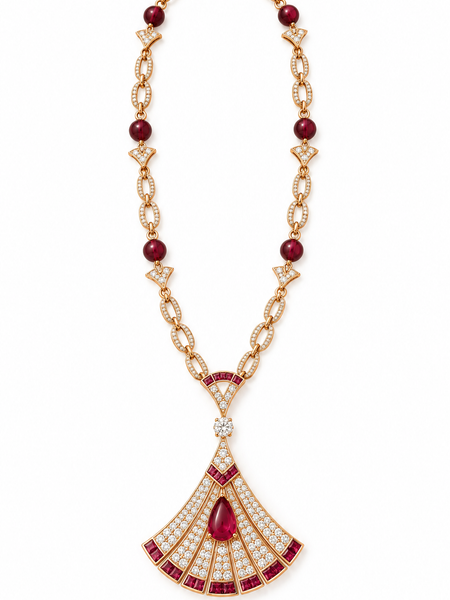 Riviera Ruby Art Deco Necklace & Earrings Set