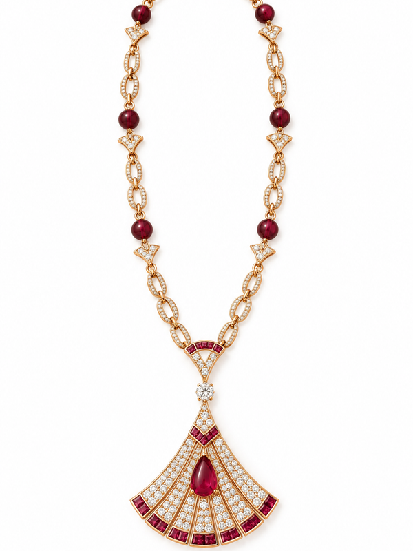 Riviera Ruby Art Deco Necklace & Earrings Set