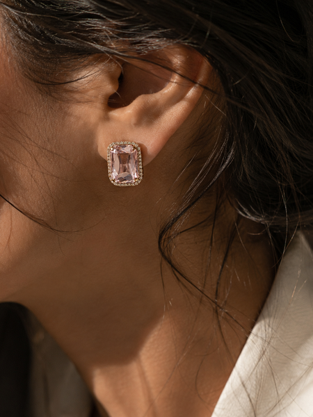 Blush Radiance Emerald-Cut Stud Earrings