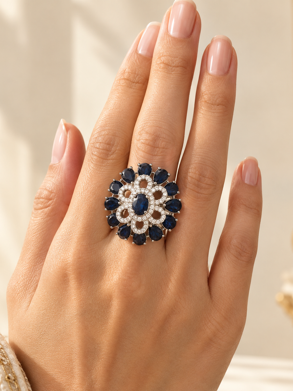 Neelam Sapphire Bloom Statement Ring