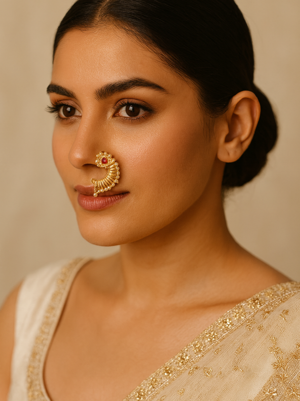 Traditional Maharashtrian Pearl & Kundan Nath