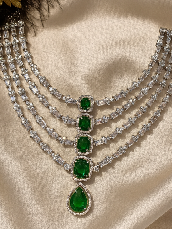 Emerald Cascade Diamond Necklace Set