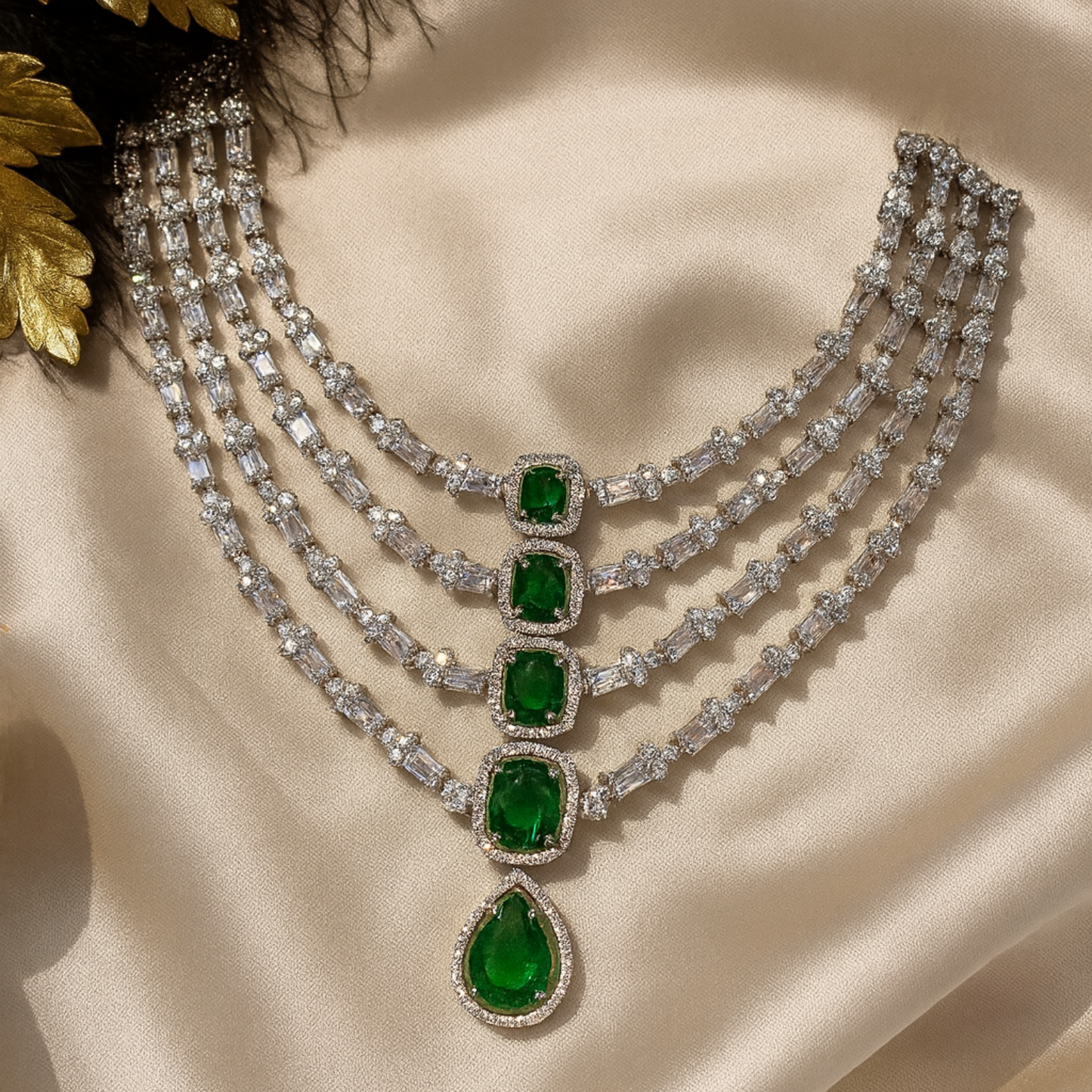 Emerald Cascade Diamond Necklace Set