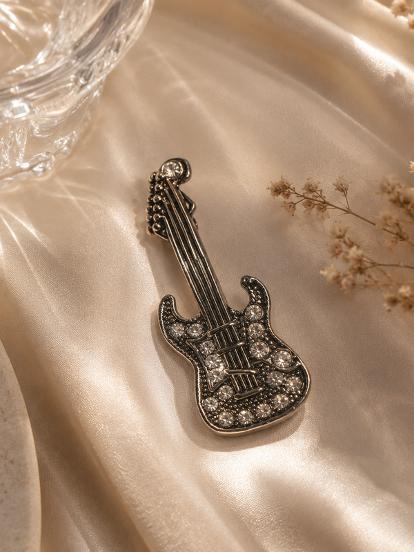 Rockstar Crystal Guitar Brooch