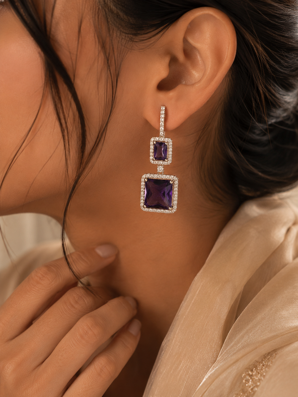 Amara Amethyst Geometric Drop Earrings