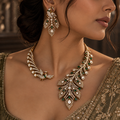 Morni Emerald Polki Necklace & Earrings Set