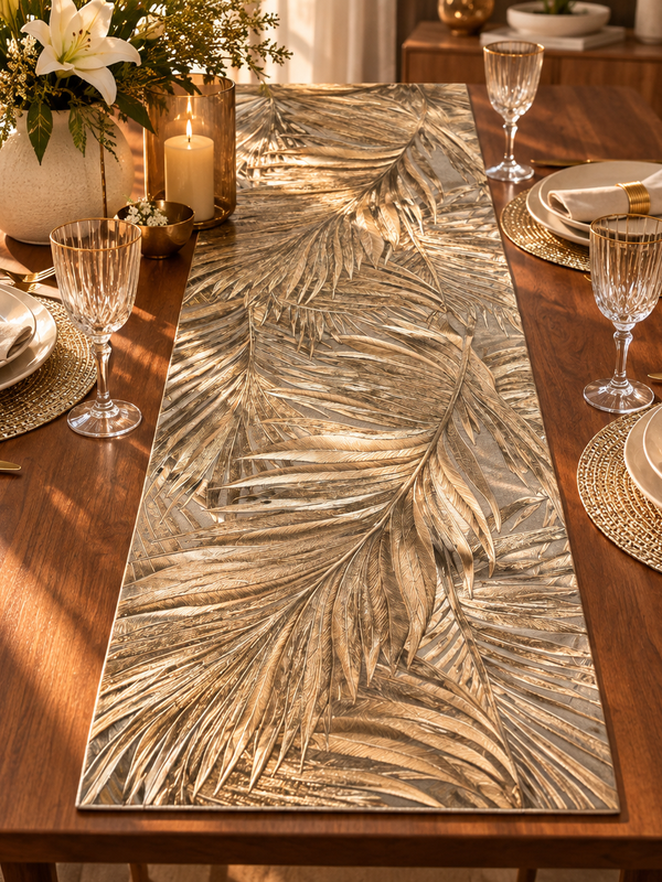 Golden Canopy Dining Set – 1 Runner + 6 Table Mats