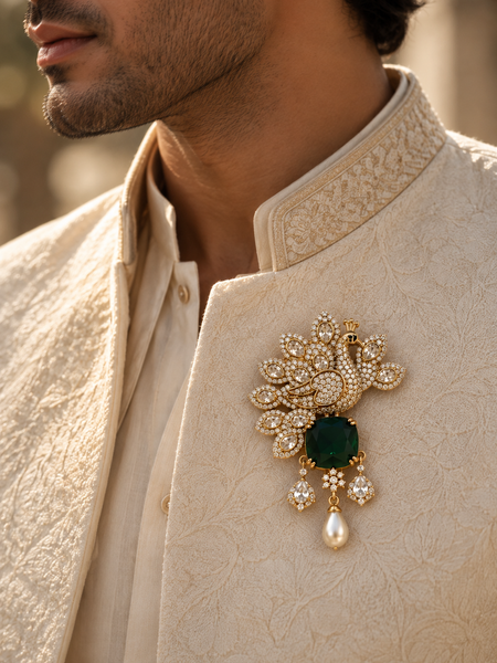 Mayura Emerald Brooch
