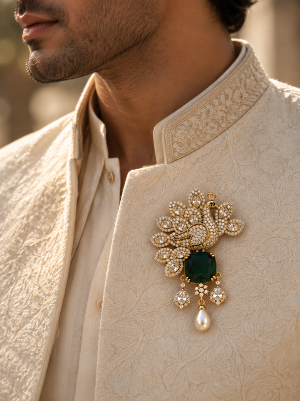 Mayura Emerald Brooch