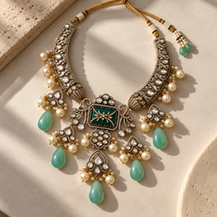Zehra Mint Polki Statement Necklace Set