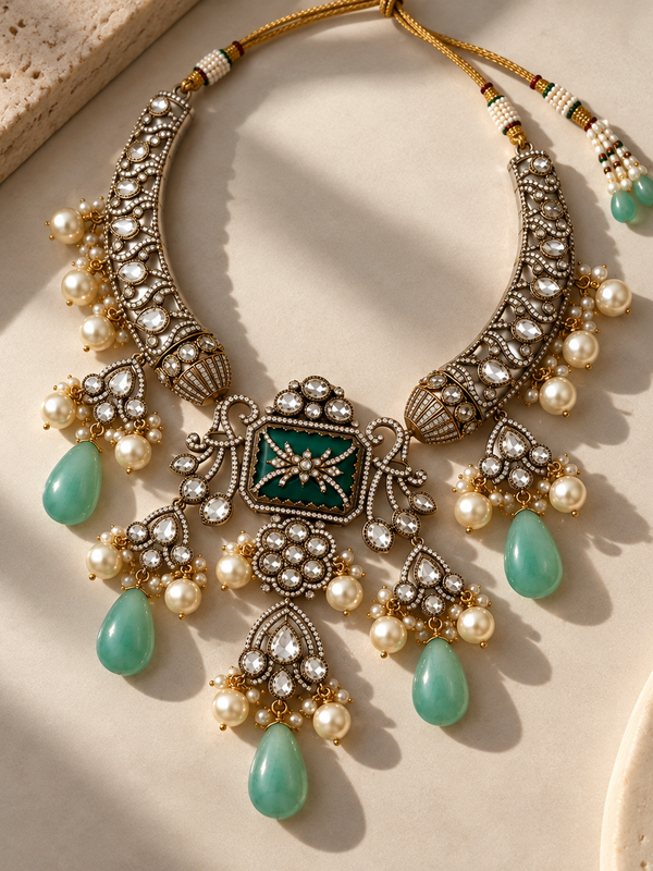 Zehra Mint Polki Statement Necklace Set