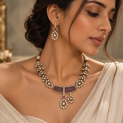 Afsana Amethyst Polki Necklace & Earrings Set