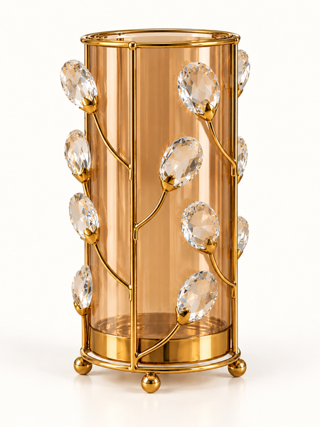 Crystal Vine Gold Hurricane Candle Holder