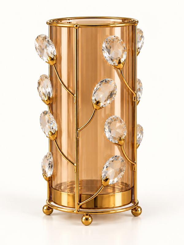 Crystal Vine Gold Hurricane Candle Holder